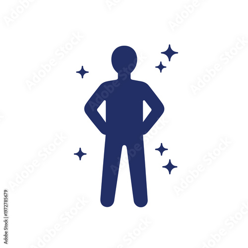 Vector of a person standing confidently with arms on hips surrounded by sparkles