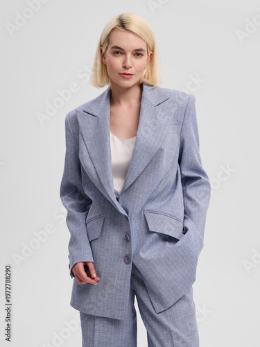 Fashion shooting in studio . Professional model , fashionable clothes and style, new collection. stylish look	