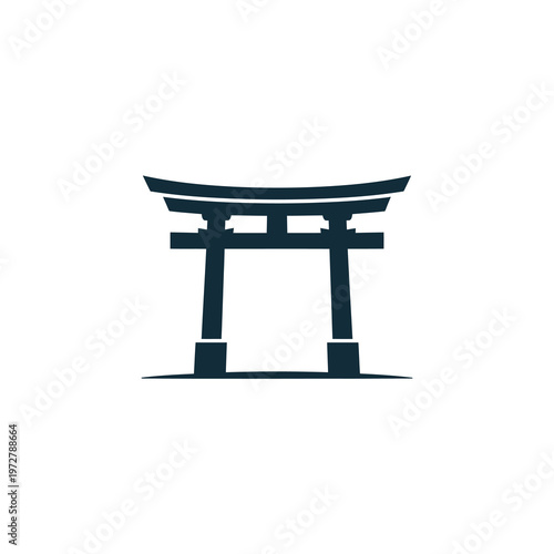 Traditional japanese torii gate vector with minimalist design in dark green
