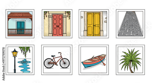 Charming mediterranean elements: doors windows and cobblestone