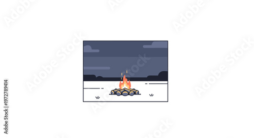 Minimalist night campfire in a wilderness setting under starry sky