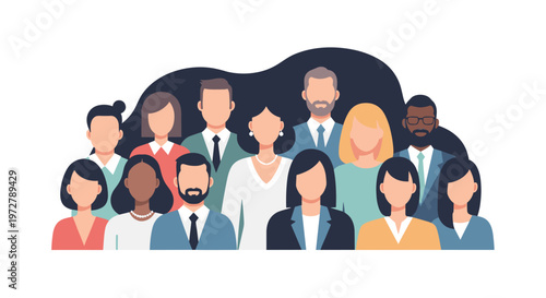 Diverse group of professionals in flat style