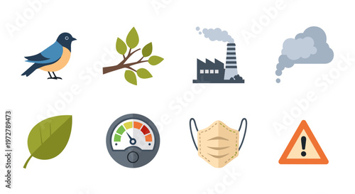 Eco-friendly symbols: nature pollution and safety icon set
