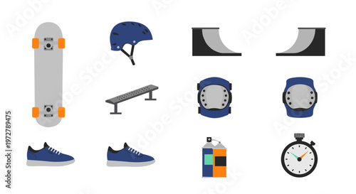 Skateboarding essentials set: helmet shoes timer ramps and more