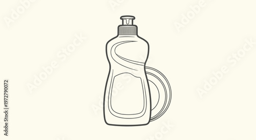 Monochrome outline dish soap bottle with lid on neutral background