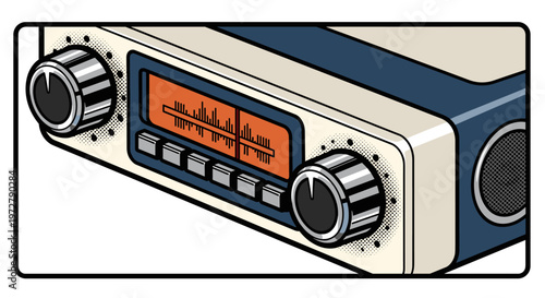 Retro radio with knobs and display in pop art style