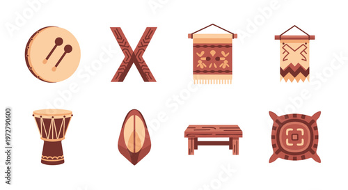 Traditional african tribal elements with percussion instruments and