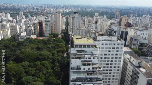 A drone reveals the vast urban panorama of Sao Paulo the largest city in Brazil on a sunny day.