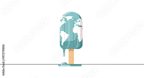 Melting earth on popsicle: climate change concept in minimalist art