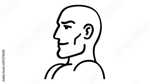 Minimalist vector illustration of a confident man's profile with a strong jawline, inspired by internet meme culture, featuring a bald head and smug expression, ideal for modern graphic design.