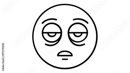 Tired and Exhausted Face Vector Icon Illustration, Sleepy Emoticon with Heavy Eyelids and Dark Circles, Minimalist Flat Line Art Design for Insomnia, Fatigue, and Boredom Expression