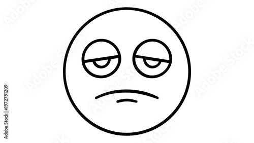Minimalist tired and bored face line icon vector illustration. Simple emoji showing exhaustion, sleepiness, sadness, or indifference. Scalable flat design for UI/UX. AI-generated graphic element.