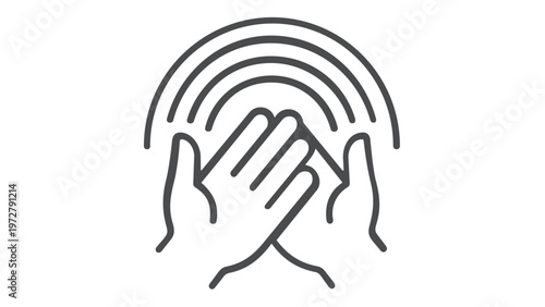 Minimalist vector illustration of a line icon depicting two hands clapping with sound waves, symbolizing applause, celebration, success, and appreciation in a clean, scalable flat design style.