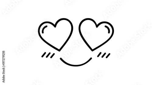 Minimalist vector illustration of a cute smiling face with heart eyes, representing love, affection, and happiness. Scalable line art icon for social media, emojis, and romantic designs. AI-generated.