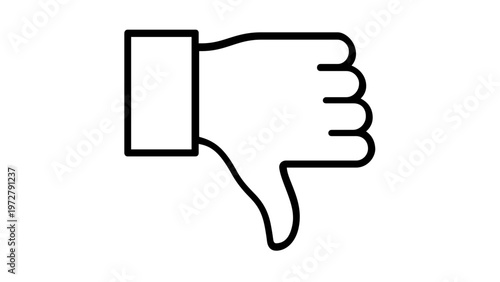 Minimalist black line art vector icon illustration of a thumbs down hand gesture symbolizing dislike, disapproval, negative feedback, rejection, failure, and poor quality on a white background