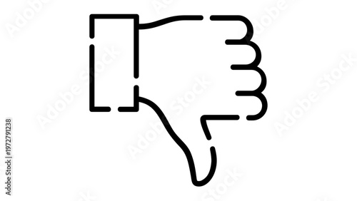 Thumbs down vector icon illustration featuring a minimalist black line art hand gesture representing dislike, disapproval, rejection, or negative feedback. Scalable flat design for UI and web apps.