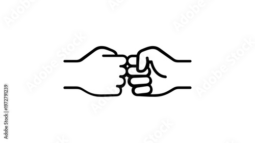 Minimalist Vector Icon Illustration of Two Hands Performing a Fist Bump Gesture, Representing Friendship, Agreement, Success, and Teamwork in a Clean Line Art Style on a White Background.