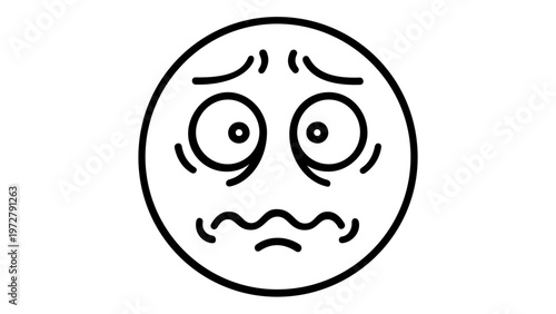 Scared and worried face line icon vector illustration. Minimalist emoji depicting fear, anxiety, stress, and panic with wide eyes, furrowed brows, and a wavy mouth. Scalable AI-generated graphic.