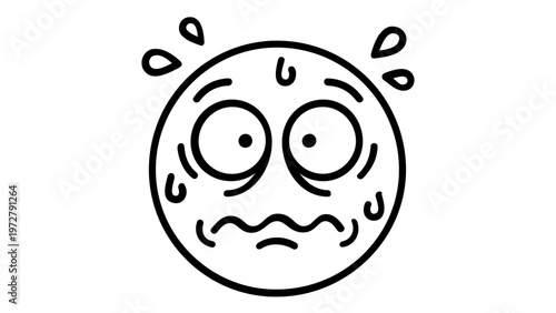 Scared face line icon illustration. A minimalist vector graphic of a sweating, anxious emoji with wide eyes and a wavy mouth, perfect for expressing fear, stress, or panic in digital designs.