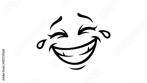Laughing Face with Tears of Joy Vector Icon Illustration. Minimalist Black Line Art of a Happy Smiling Emoji Face with Closed Eyes and Tears. Scalable Flat Design for UI, Web, and Graphic Design.