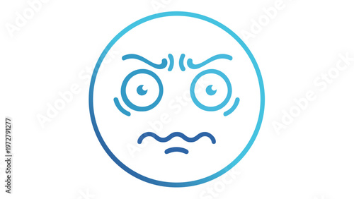 Blue gradient line art vector icon illustration of an anxious and worried face with wide eyes and a wavy mouth, perfect for expressing stress, nervousness, fear, and concern in digital designs.