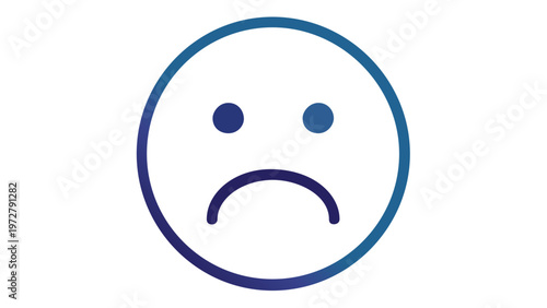 Sad Face Vector Icon Illustration with Blue and Purple Gradient, Minimalist Frown Emoji Symbol for Expressing Disappointment, Unhappy Emotion, or Negative Feedback in Modern Digital Design