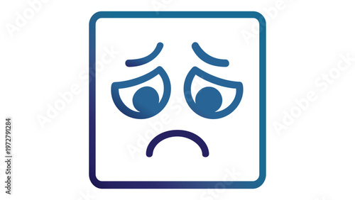 Sad Face Vector Icon Illustration with Blue Purple Gradient. Square Emoji Showing Disappointment, Sorrow, and Grief. Minimalist Flat Design for UI/UX, Apps, and Digital Communication. Scalable