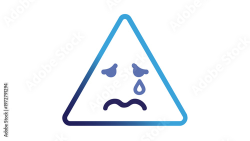 Sad Crying Face Vector Icon Illustration in a Triangle Warning Shape with Blue Gradient. Minimalist Flat Design for Mental Health, Disappointment, Sorrow, and Grief. Scalable AI-generated Graphic.