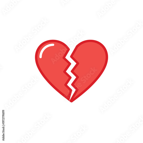 Red vector heart broken into two pieces with a visible crack down the center