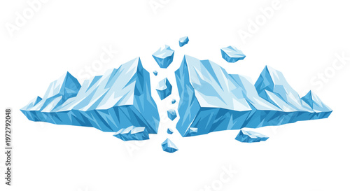 Broken Iceberg Mass Vector Illustration Isolated on White Background