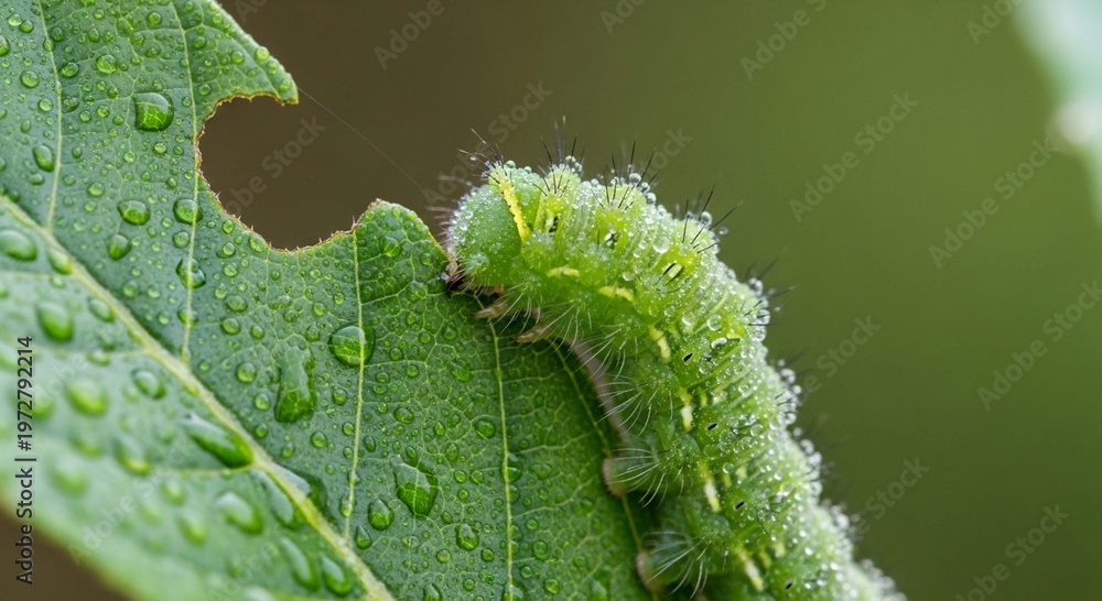 Fototapeta premium Macro photo of a caterpillar on a leaf.