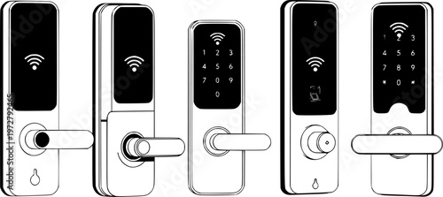 Modern smart door locks with wireless connectivity and keyless entry for home security and automation technology
