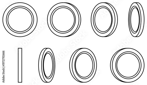 回転するコイン、メダル、ポイントアイコンのベクターイラストセット