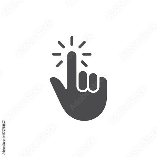 Gray vector of a hand pointing upward with a finger glowing brightly