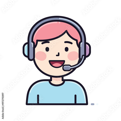 Vector of a cheerful person with headphones and a microphone smiling brightly