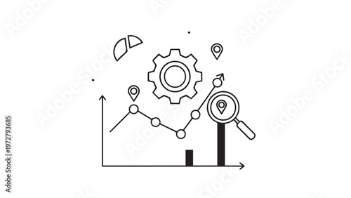 A conceptual business vector illustration featuring a 3d drawing of a man, a tree, and the world integrated with mechanical gears and industrial cogwheel icons to symbolize global power and technology