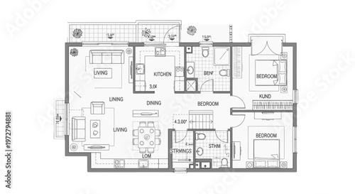 A detailed floor plan of a modern house.