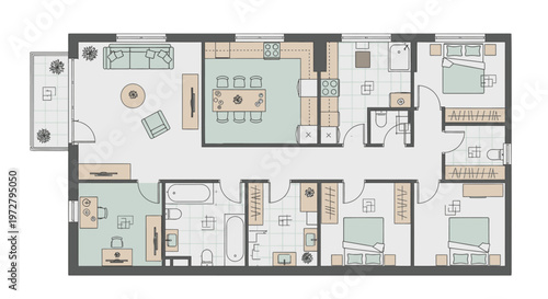A detailed floor plan of a modern apartment.