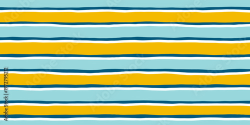 Stripes seamless pattern. Blue and yellow lines print. Watercolor sea stripes hand drown background
