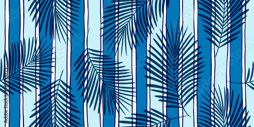 Stripes seamless pattern. Blue and yellow lines print. Watercolor sea stripes hand drown background