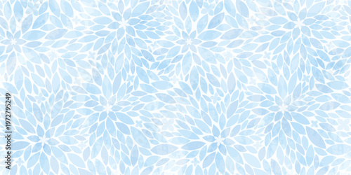 Calm floral watercolor seamless pattern, flowers and small leaves in mint and blue tones, botanical print for wellness and spa.