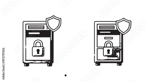 Isolated vector illustration of a vintage computer with an antique electric switch and classic set of keys featuring retro photographic equipment and a film camera lens on a white background