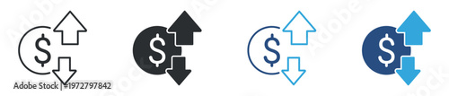 Profit Up and Down Icon Set, Financial Growth and Decline, Revenue Increase and Decrease Concept Icons