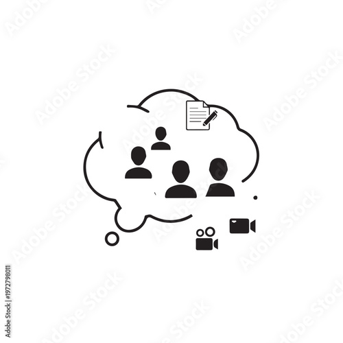 A modern vector illustration of a cloud computing concept featuring a headset icon and audio symbols to represent music technology and internet communication for business