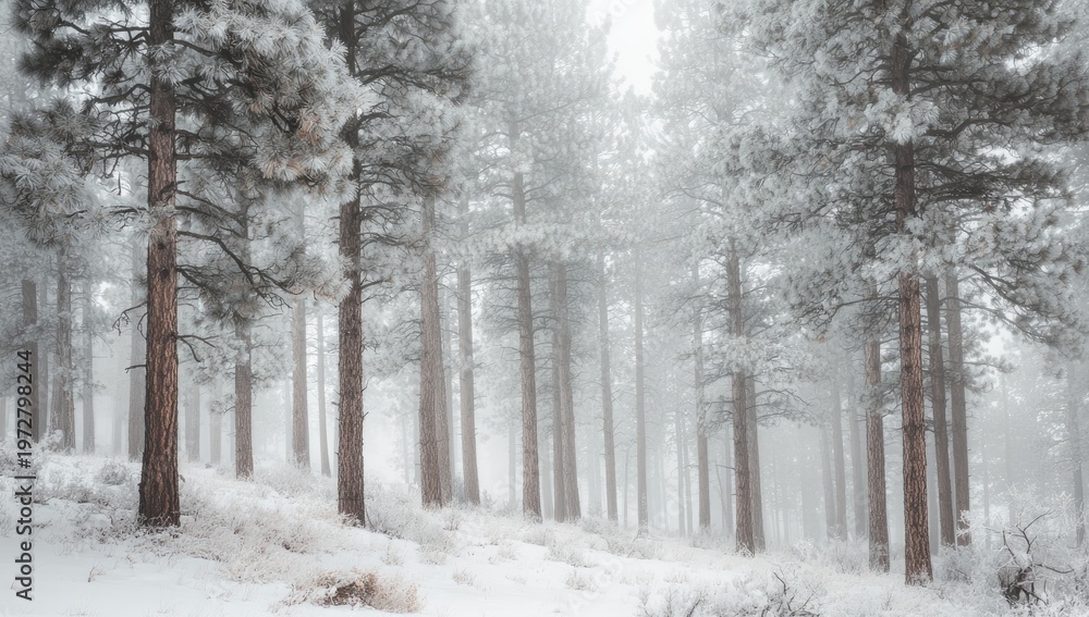 Naklejka premium Snow Covered Pine Forest Landscape in Winter.