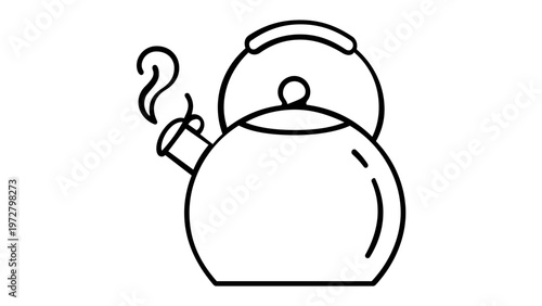 Minimalist vector icon illustration of a steaming kettle for boiling water, featuring a clean line art design perfect for kitchen, cooking, and tea time themes, scalable and AI-generated graphic.