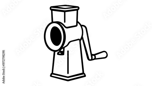 Manual Meat Grinder Line Art Vector Icon Illustration. Minimalist Flat Design of a Vintage Kitchen Mincer Tool for Cooking and Food Preparation. Scalable AI-Generated Graphic for Culinary Design.