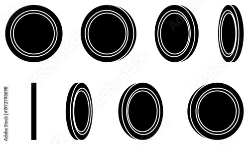 回転するコイン、メダル、ポイントアイコンのベクターイラストセット