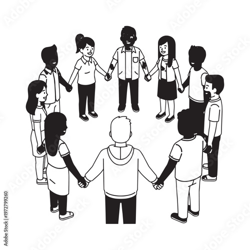 Vector illustration set of business people icons featuring a black silhouette group of men, women, and a walking family with children in a cartoon drawing art style