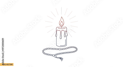 Burning Candle with Prayer Beads - Symbol of Faith, Hope, and Remembrance